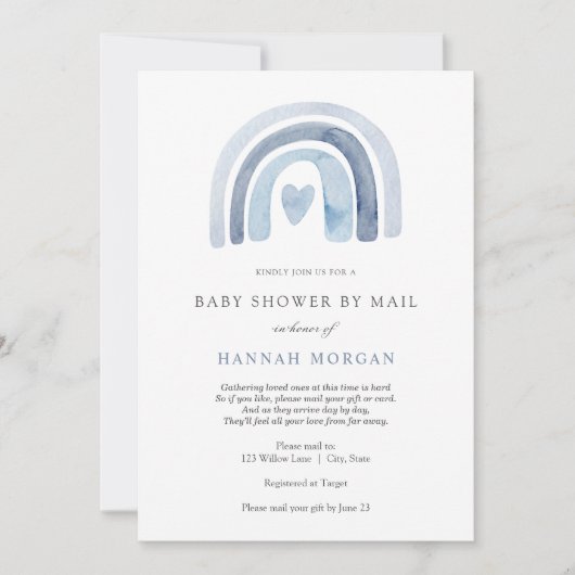 Blue Rainbow Baby Dusche per Mail - Einladung (Vorderseite)