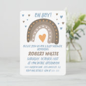 Blue Rainbow Baby Shower Boy Einladung (Stehend Vorderseite)