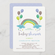 Blue Rainbow & Balloons Whimsical Boy Baby Dusche