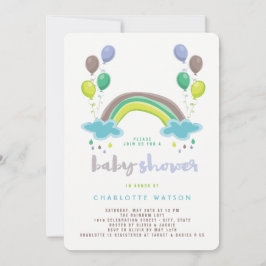 Blue Rainbow & Balloons Whimsical Boy Baby Dusche Einladung