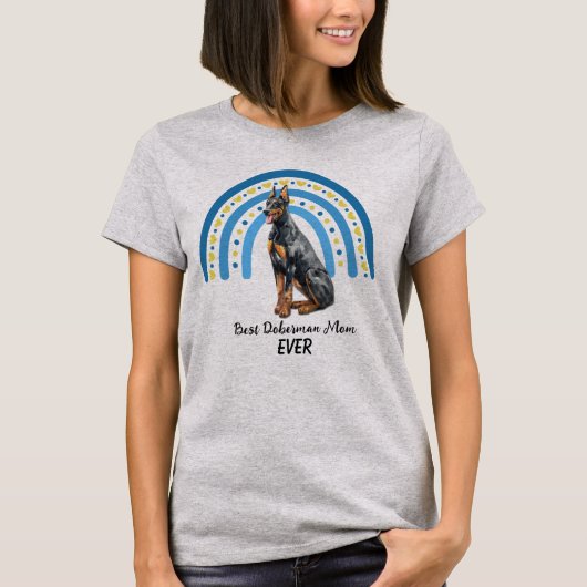 Blue Rainbow Best Doberman Dog Mama T - Shirt (Vorderseite)