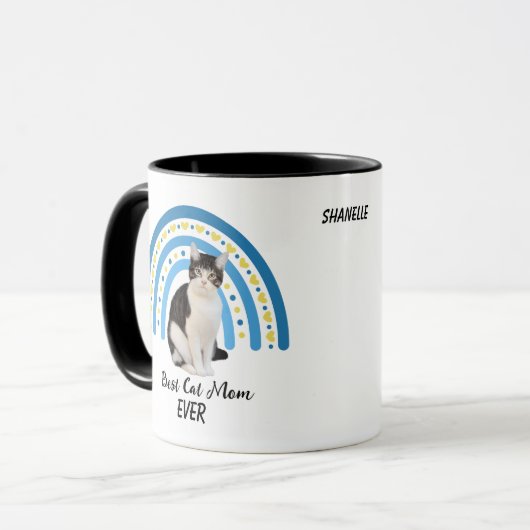 Blue Rainbow Best Grau White Cat Mama Tasse (Vorderseite Links)