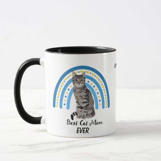 Blue Rainbow Best Gray Tabby Cat Mom Mug Tasse (Links)