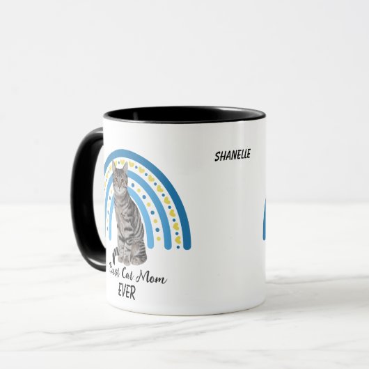 Blue Rainbow Best Gray Tabby Cat Mom Mug Tasse (Vorderseite Links)