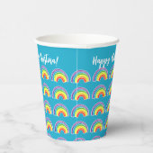 Blue Rainbow Birthday Party Theme Paper Cups Pappbecher (Rechts)