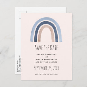 Blue Rainbow Boho Design Save the Date Hochzeit Ankündigungspostkarte