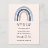 Blue Rainbow Boho Design Save the Date Hochzeit Ankündigungspostkarte (Vorderseite)