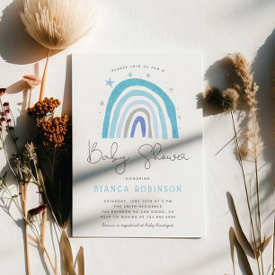 Blue Rainbow Boy Baby Dusche Einladung