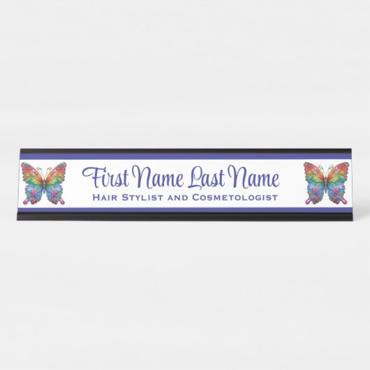 Blue Rainbow Butterfly Station Namensplatte Schreibtischnamensplakette (Vorderseite )