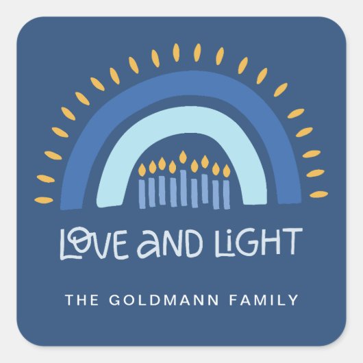 Blue Rainbow Candles Liebe & Light Hanukka Quadratischer Aufkleber (Vorderseite)