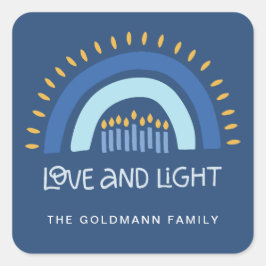 Blue Rainbow Candles Liebe & Light Hanukka Quadratischer Aufkleber