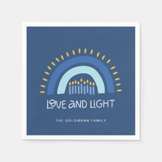 Blue Rainbow Candles Liebe & Light Hanukka Serviette (Vorderseite)