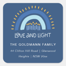 Blue Rainbow Candles Liebe & Light Hanukkah Adress Quadratischer Aufkleber