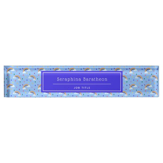 Blue Rainbow Sky Personalisiert Namensplakette (Vorderseite)