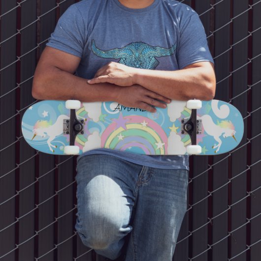 Blue Rainbow Unicorn Skateboard (Außenbereich 3)