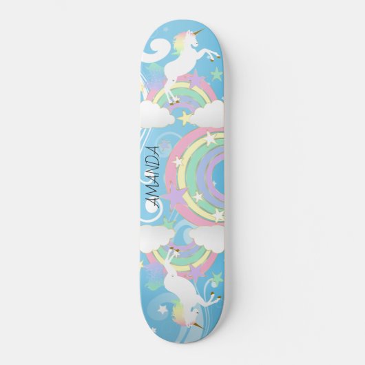 Blue Rainbow Unicorn Skateboard (Vorderseite)