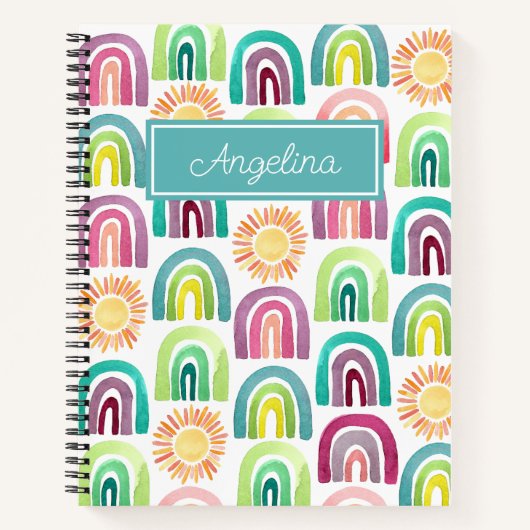 Blue Rainbows & Suns Pattern Kinder zurück zur Sch Notizblock (Vorderseite)