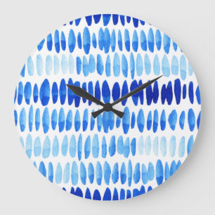 Blue Raindrops: Aquarell Nahtlos Abstrakt Große Wanduhr