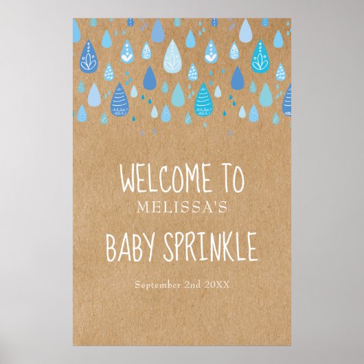 Blue Raindrops Baby Sprinkle / Dusche Willkommen Poster (Vorne)
