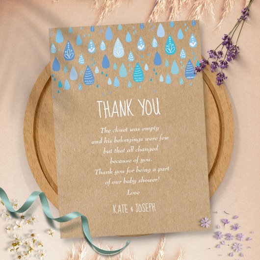 Blue Raindrops Rustic Baby Shower Danke Gedicht