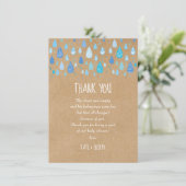 Blue Raindrops Rustic Baby Shower Danke Gedicht (Stehend Vorderseite)
