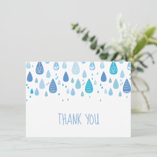 Blue Raindrops Vielen Dank Dankeskarte (Stehend Vorderseite)