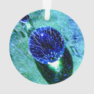 Blue Raindrops Water Pearls Macro Foto Acryl Ornament