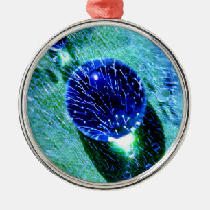 Blue Raindrops Water Pearls Makro Foto - Dekoratio Ornament Aus Metall