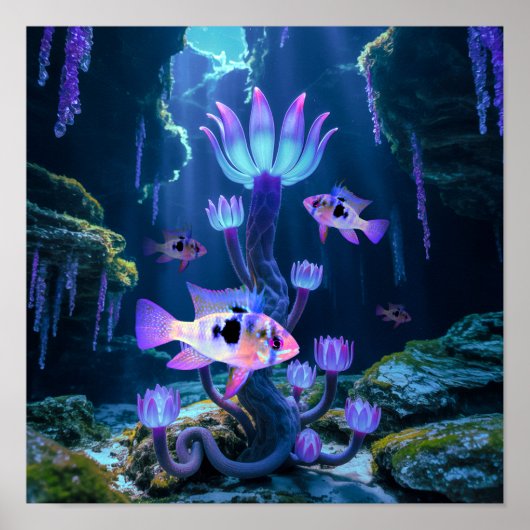 Blue Ram Cichlids Fantasy Surreal Aquarium Fisch Poster (Vorne)