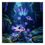 Blue Ram Cichlids Fantasy Surreal Aquarium Fisch Poster (Vorderseite)