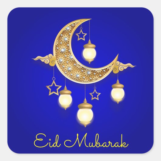Blue Ramadan Kareem - Eid Mubarak Quadratischer Aufkleber (Vorderseite)
