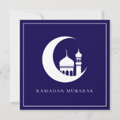 Blue Ramadan Mubarak Crescent Moschee Feiertagskarte (Vorderseite)