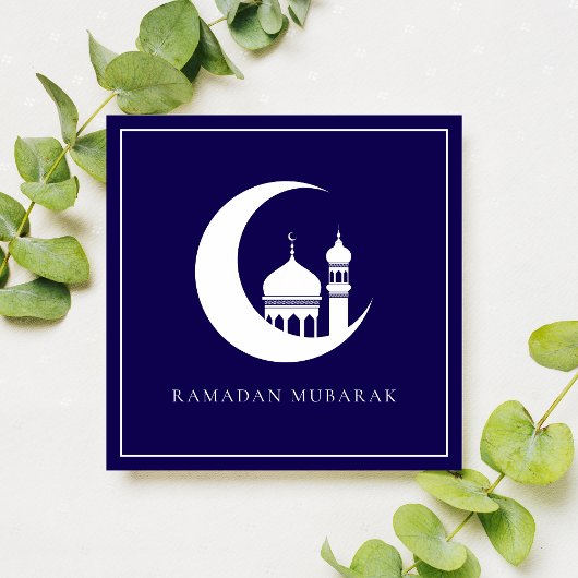 Blue Ramadan Mubarak Crescent Moschee Feiertagskarte
