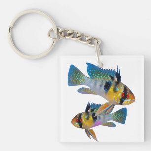 Blue Rams Cichlids Aquarium Fisch Kunst Schlüsselanhänger