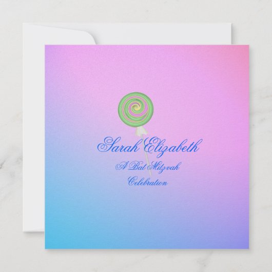 Blue Raspberry Candy Bat Mitzvah Einladung (Rückseite)