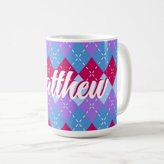 Blue Raspberry Lavender Magenta Raute Personalisie Kaffeetasse (VorderseiteRechts)