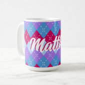 Blue Raspberry Lavender Magenta Raute Personalisie Kaffeetasse (Vorderseite Links)