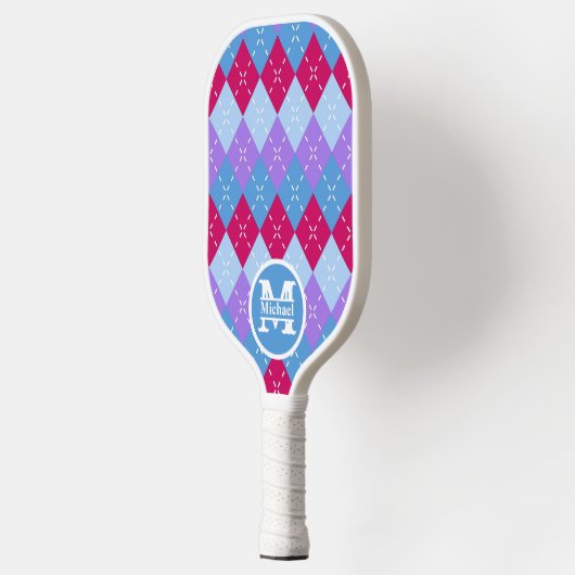 Blue Raspberry Lavender Magenta Raute Personalisie Pickleball Schläger (Links)