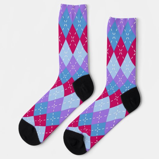 Blue Raspberry Lavender Magenta Raute Personalisie Socken (Linkes Detail)