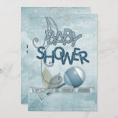 Blue Rattle Babydusche Einladung (Vorne/Hinten)