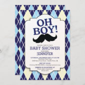Blue Raute OH BOY Mustache Kinderdusche Einladung (Vorne/Hinten)