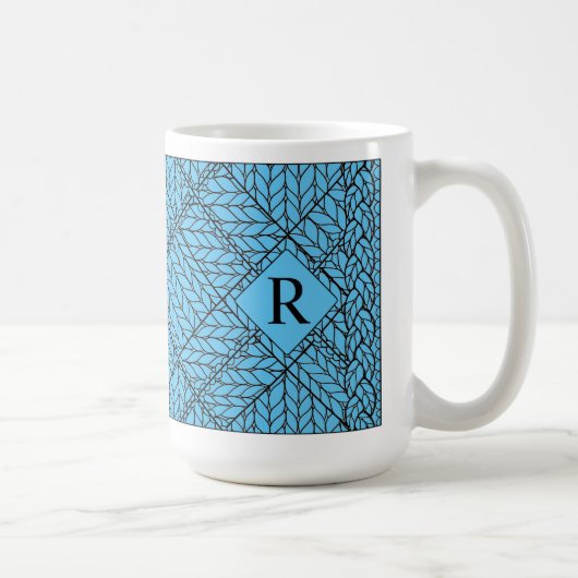 BLUE RAUTE STRICK Große weiße Tasse + Text (Rechts)