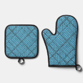 BLUE RAUTE STRICK Oven Mitt & Pot Holder Set (Vorderseite)
