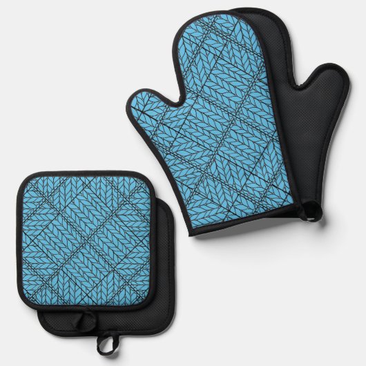 BLUE RAUTE STRICK Oven Mitt & Pot Holder Set (Vorderseite/Rückseite)