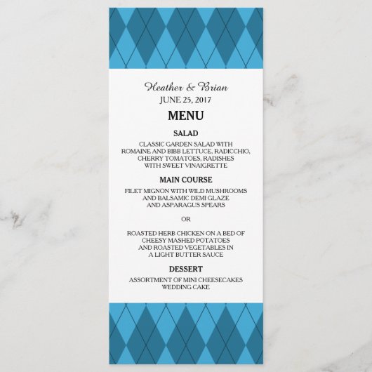 Blue Raute Wedding Menu Menükarte (Vorderseite)