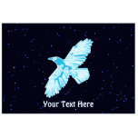 Blue Raven Fotoskulptur Magnet<br><div class="desc">Ein einfaches, leuchtendes, blau-weiß-zeiliges Bild eines Raven (Corvus corax) auf einem sternenförmigen Hintergrund. Fügen Sie Ihren eigenen Text hinzu.</div>
