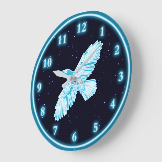 Blue Raven on Stars Große Wanduhr (Winkel)