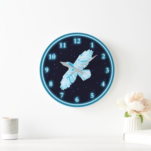 Blue Raven on Stars Große Wanduhr (Zuhause)