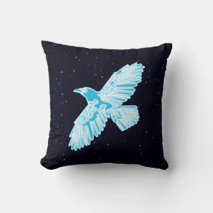 Blue Raven on Stars Kissen
