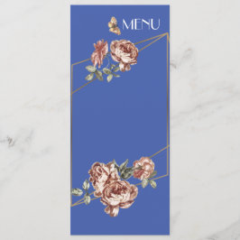 Blue Ray of Floral Wedding "Menu" Card Menükarte